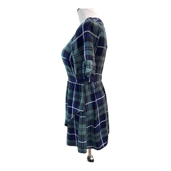 Speechless Green Blue White Plaid Dress Ruffle Sleeve Size M Faux Wrap Cowgirl - Picture 3 of 7